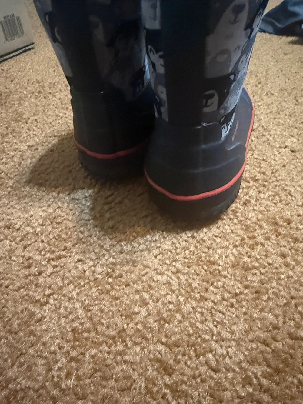 Cat & Jack Kids Black Waterproof Boots with Red Trim and Bear Print